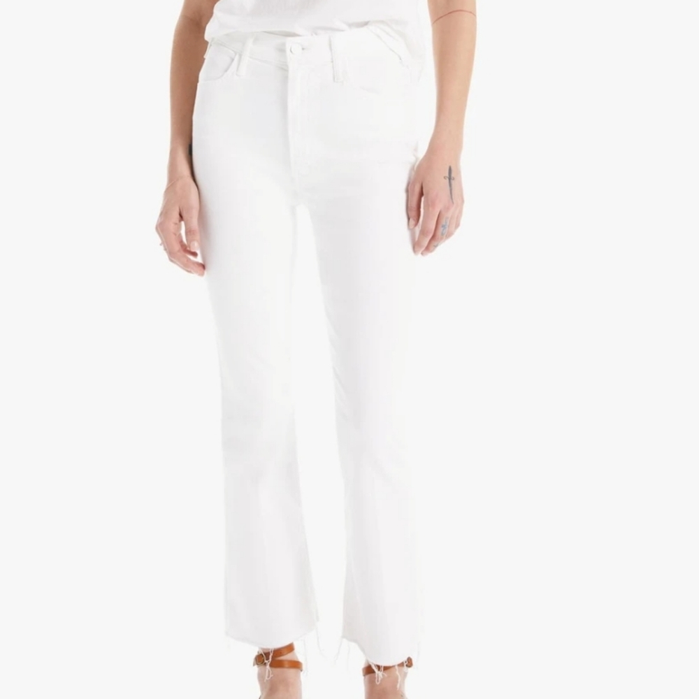 Mother hustler ankle fray white jeans